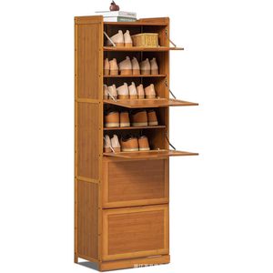 Bamboo <b>Shoe</b> Rack 9 Tier Pull Down Door Freestanding <b>Storage</b> Cabinet <b>Space</b> <b>Saving</b> <b>Shoe</b> Organizer - Product Image 1