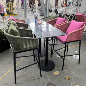 Restaurante al aire libre mesa cuadrada de mármol personalizado de altura media Silla de ratán muebles de asiento para café comercial <span class=keywords><strong>Bar</strong></span> uso - Product Image 1