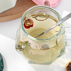Taza de café de vidrio Crown con tapa y cuchara, vajilla transparente resistente al calor para oficina, taza de té para el desayuno - Product Image 6