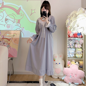 <span class=keywords><strong>Camicia</strong></span> <span class=keywords><strong>da</strong></span> <span class=keywords><strong>Notte</strong></span> Elegante Casual <span class=keywords><strong>da</strong></span> Donna in <span class=keywords><strong>Cotone</strong></span> con Pizzo e Maniche Lunghe, Pigiama Staccabile Morbido per Primavera e Autunno con Imbottitura sul Petto - Product Image 3