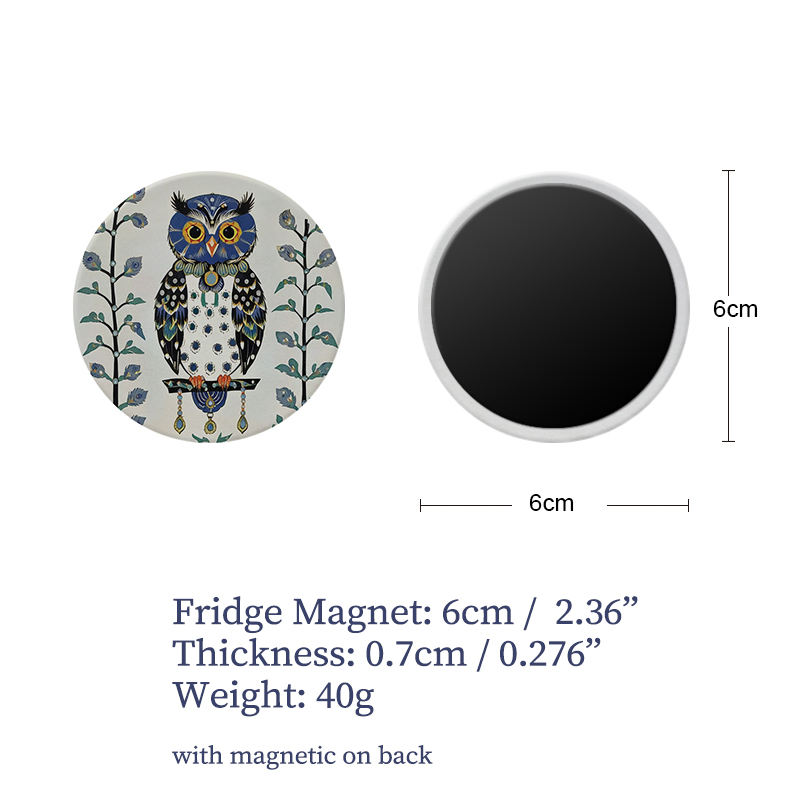 6cm Round Owl Magnet