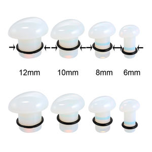 Juego de tapones y túneles para los oídos de piedra orgánica, Piercings acampanados individuales con anillo de cuero negro, joyería corporal para bodas - Product Image 4