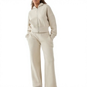 Ensemble de survêtement unisexe 2 pièces pour l'hiver, pantalon droit et sweat à capuche zippé, vêtements décontractés, personnalisation OEM - Product Image 3