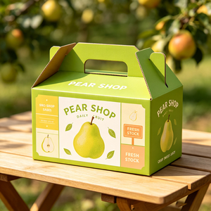 Boîte cadeau en papier vert citron avec poignée, personnalisable avec logo et design gratuit, pour la livraison quotidienne de fruits <span class=keywords><strong>frais</strong></span>, croustillants et juteux - Product Image 1