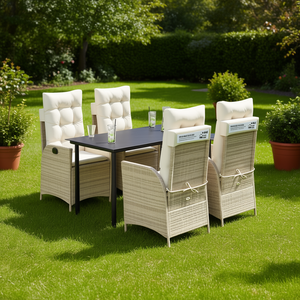 Set da Pranzo da Giardino in Rattan Beige per 4 Persone, Resistente alle Intemperie, Arredamento da Esterno in Stile Contemporaneo - Product Image 2