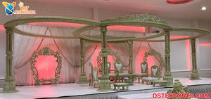 Maharani Mandap para ceremonia de boda india moderno portátil doble pilar madera dorada boda Mandap - Product Image 3