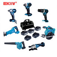 Kit d'outils électriques sans fil EKIIV haute performance 18V/21V, 7 pièces, avec moteur sans balais, outils équipés d'un certificat CE