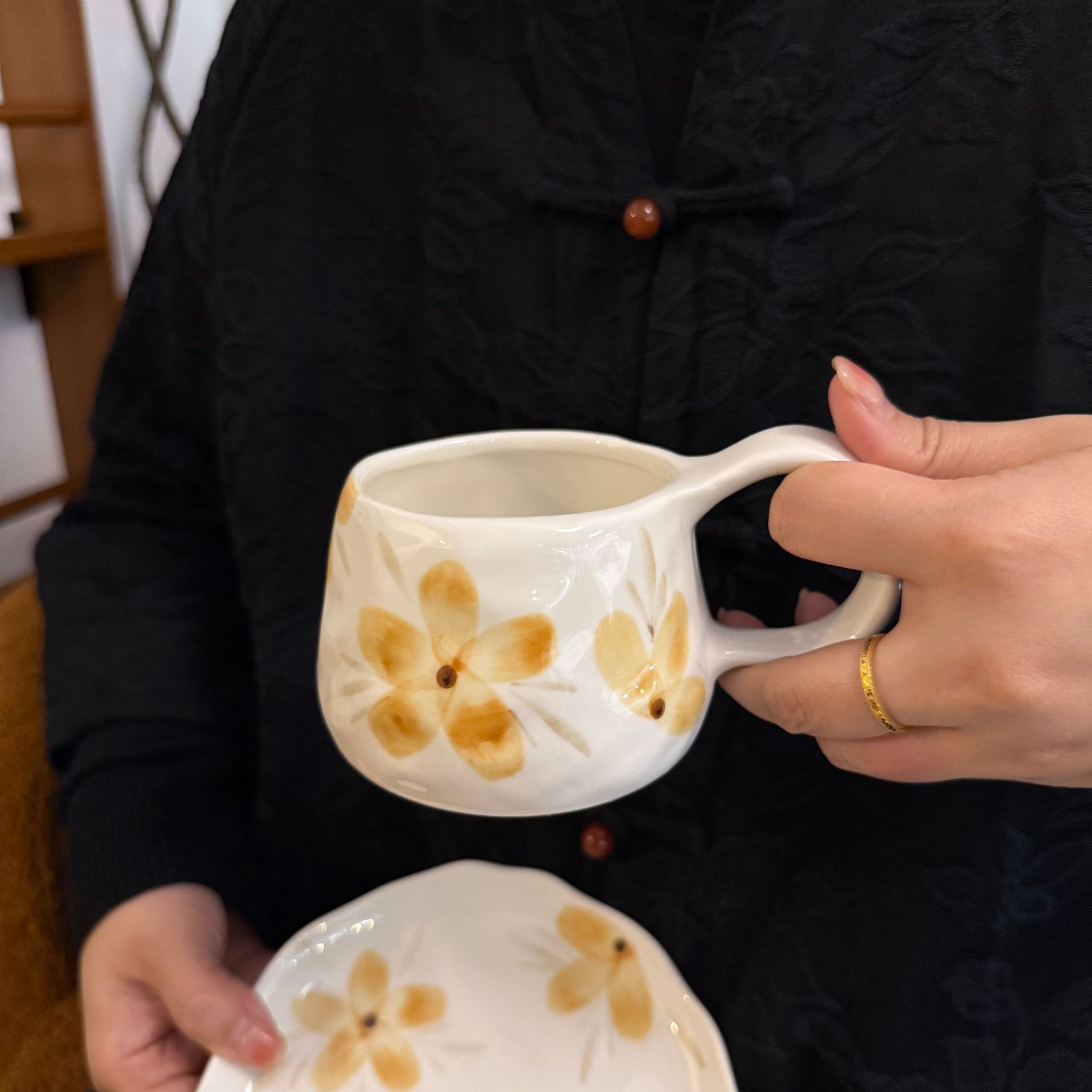 Tazza di fiori kaki 250ml piatto 16cm