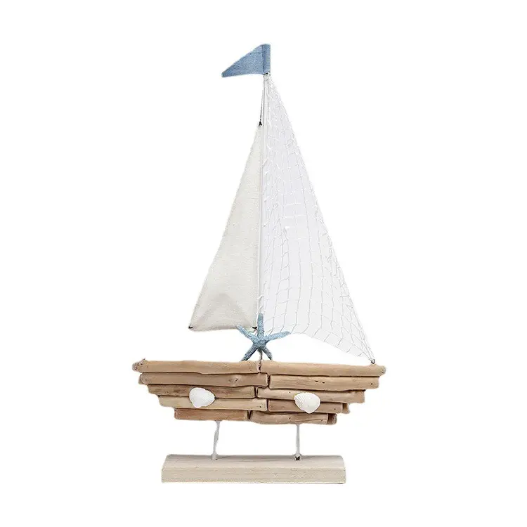 handmade beach mediterranean nautical home desk decor driftwood drift wood crafts sail boat sailboat wooden model ship
