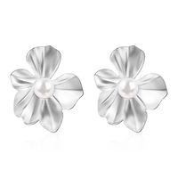 Boucles d'oreilles en acier inoxydable plaqué or 18 carats de style rétro européen américain perle avec feuilles de fleurs bijoux de mode