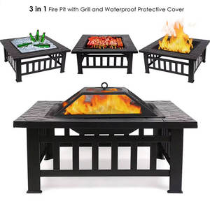 เตาไฟสี่เหลี่ยมสำหรับจุดไม้ขนาด 34 ซม. พร้อมตะแกรงครอบและไม้เสียบสำหรับย่างบาร์บีคิว เหมาะสำหรับลานบ้าน - Product Image 3