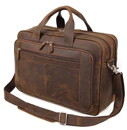 Business Travel Briefcase Genuine Leather Duffel BagsためMen /15.6インチDarkブラウンLaptop Bag