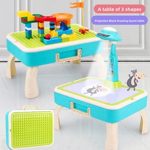 Mesa de juguete con proyección 2 en 1, juego de bloques de construcción DIY con diseño de maleta portátil - Product Image 2