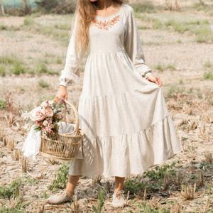 Vestido Maxi Informal de Lino para Mujer, Talla Grande, con Mangas Largas, Estampado, Ropa de Lino Cómoda - Product Image 2