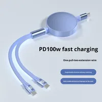 Câble rétractable 2-en-1 Type-C en TPE, 1m, 100W, charge rapide PD, moulage privé, double tête pour CarPlay/usage automobile et transfert de données