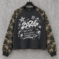 T-shirt à manches longues raglan en maille gaufrée pour homme, motif camouflage, style streetwear, personnalisable OEM, marque privée, fournisseur de mode décontractée