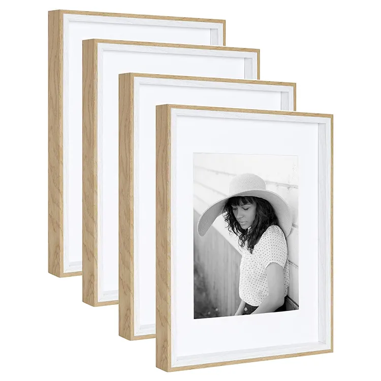 Picture Frames 11x14 inch Pack of 4 Piece in Plastic Glass MDF Shallow wooden-grain Color Frame