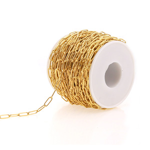 Chaîne ovale en acier inoxydable plaqué or PVD |   Chaîne à maillons en fil de fer soudé longue, style trombone, vendue au mètre, tendance, unisexe, usage quotidien - Product Image 3