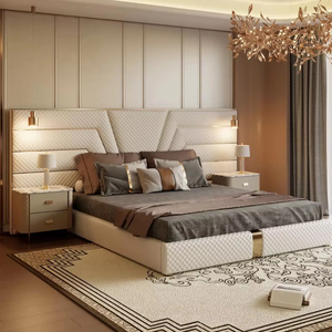 Lit mural king size en cuir de style européen, moderne et luxueux, durable, personnalisable, ensemble de meubles de chambre à coucher – Grande Vente - Product Image 1