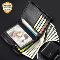 Dompet Kulit Asli Buatan Tangan SCHLATUM untuk Pria, RFID Slim Wallet Vintage dengan Penutup Terbuka, Klip Uang Kasual Kapasitas Besar, Kulit Sapi Pendek