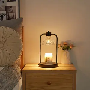 Luxury Electric Candle Warmer Lamp Timing Wax Warmer European Style Desk Bedroom Bedside Lamp Glass Shade Dimming