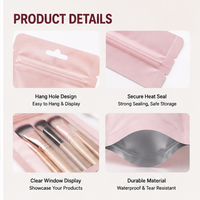Sachet refermable mat imprimé sur mesure avec fenêtre transparente, pochette en aluminium pour l'emballage des pinceaux de maquillage