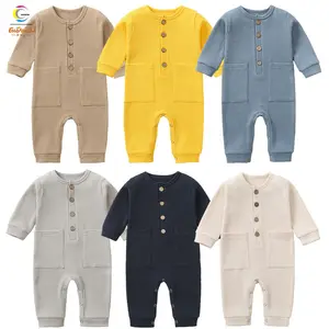 Macacão infantil de mangas longas, roupa infantil de cor sólida para meninos e meninas, macacão de bebê, cor sólida, primavera e outono