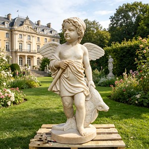 Par de Estatuas de <span class=keywords><strong>Cupido</strong></span> y Ángel Talladas a Mano en Mármol Blanco con Arco y Flauta para Decoración de Jardín, Villa, Iglesia o Paisaje Exterior - Product Image 5