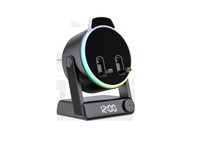 Enceinte Bluetooth à double haut-parleur avec horloge numérique, lumière d'ambiance RVB, latence nulle, appairage automatique, sans fil, moderne, en PVC, pour la maison et le bureau