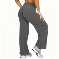 Pantalon de yoga sport taille haute à jambes larges, effet push-up, infroissable, longueur intégrale, couleurs contrastées, très tendance