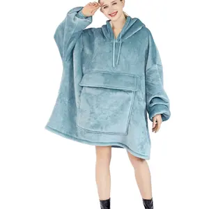 Thuis Textiel China Oversize Wearable Sherpa Fleece Long Hoodie Deken Met Giant Zakken