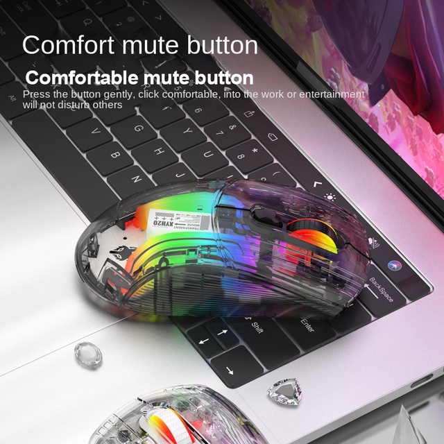 XYH20 2.4Ghz Wireless RGB Glowing Gaming Mouse Programmable 6-Button Right-Handed Optical Sensor Transparent Shell In Stock
