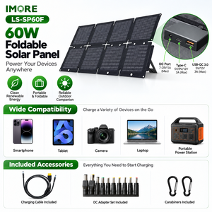 แผงโซลาร์เซลล์แบบพับได้ 60W สำหรับตั้งแคมป์ เดินป่า รถบ้าน เรือ และการเดินทาง โมโนคริสตัลไลน์ ETFE IP67 USB Type C เครื่องชาร์จกลางแจ้งน้ำหนักเบา - Product Image 2