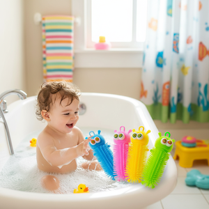 Pinch Toys Cepillo de baño para bebés de silicona suave con ojos para niños, diversión en el baño, diseño colorido, herramienta de limpieza suave y segura - Product Image 3