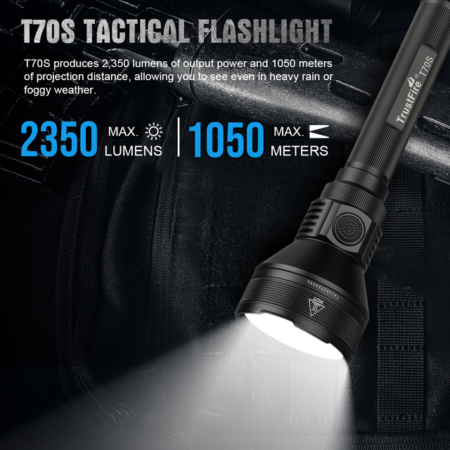 Super Bright Trustfire T70S 2350 Lumens LED Tactical Light Flashlight 18650 Tactical Torch Light USB Flashlight