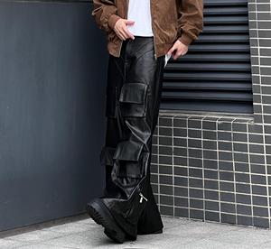 <span class=keywords><strong>Jeans</strong></span> a Zampa d'Elefante in Denim Cerato Personalizzato, Stile Y2k Streetwear, Pantaloni Larghi e Comodi Plus Size, <span class=keywords><strong>Jeans</strong></span> Cargo da Uomo <span class=keywords><strong>con</strong></span> Tasche Grandi - Product Image 2