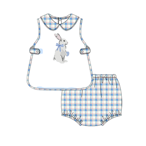Baby Boy Plaid Shorts Set With Bunny Embroidery Preppy Style 0-24 Months Cotton Woven Fabric Made in Bangladesh manufactures - Product Image 5