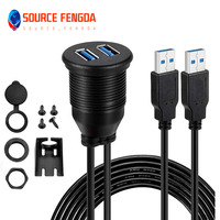 Kabel ekstensi dudukan mobil Aux Flush Mount ganda Usb 3.0 laki-laki ke Usb 3.0 perempuan untuk dasbor mobil truk perahu sepeda motor