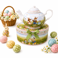 Théière populaire en céramique de luxe avec motif familial du Lapin de Pâques, idéale pour Pâques