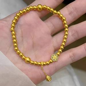 Bracelet Ancien Motif Tangcao <span class=keywords><strong>Mots</strong></span> Porte-Bonheur Solide <span class=keywords><strong>à</strong></span> Boucle Fermée Cercle Fin Jaune Jumeau pour Femme - Product Image 4