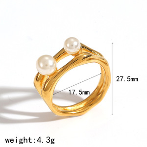 แหวนมุกผู้หญิง ชุบทอง 18k ดีไซน์เรขาคณิต ประดับขอบ สำหรับใส่ทุกวัน - Product Image 4