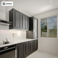 Meuble de cuisine en mélamine sur mesure, aménagement classique en U, rangement par tiroirs, boîtes de rangement en MDF et fournitures pour projets de villas