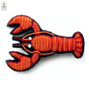 Personalized Funny Lapel Pin Cute Lobster Brooch Handmade Colors Bullion Wire Fashion Patches For Jackets Jeans Coats Sweaters