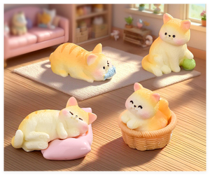 Figuras Decorativas de Resina de Animales, Gatos de Dibujos Animados Comiendo Pescado, Durmiendo en Cesta, Miniaturas de Hadas para Jardines de Hadas - Product Image 6