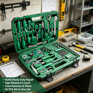 Fourniture d'usine : Ensemble d'outils de réparation mécanique de 96 pièces, boîte en plastique portable, comprenant clés mixtes, marteau, pinces et douilles à embouts - Product Image 1