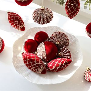 Décorations de Noël 6/8CM, boule floquée en forme d'oignon, peinte, en plastique, style exquis, pour suspension au plafond, boîte de décoration - Product Image 2