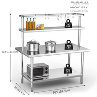 Buffet commercial en acier inoxydable Table de préparation des aliments avec étagère supérieure Double pont Restaurant banc de travail avec sous étagère usine