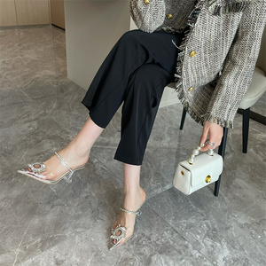 Nouvelles mules pour femmes, printemps, avec nœud en cristal brillant, bout pointu, talon fin, chaussures pour femmes - Product Image 3
