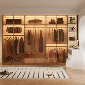 Armoire moderne de luxe à portes en verre, tige suspendue, étagères, tiroirs, solution de rangement peu encombrante pour le salon, les hôtels, les meubles - Product Image 1