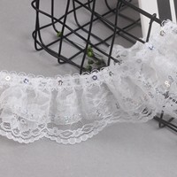 Ruban en polyester à double couche de tulle à volants style coréen de 6 cm (2,4 po) avec motif uni pour vêtements et textiles de maison